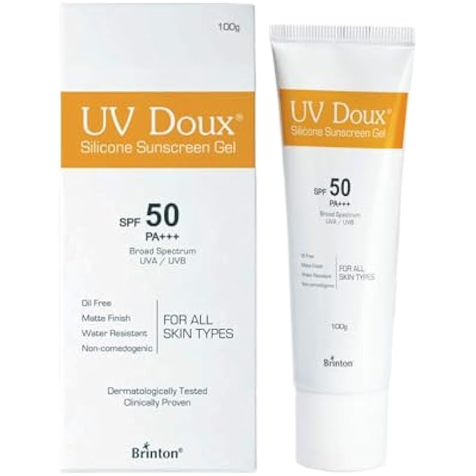 Brinton جل واقي الشمس للوجه والجسم UV DOUX مع SPF 50 PA+++ | (100 جرام) | مثبت سريرياً، لمسة نهائية غير لامعة، خالي من الزيوت | مقاوم للماء، لا يترك أثر أبيض | حماية من UVA/UVB | لجميع أنواع البشرة للرجال والنساء (100 جرام) - Image 1